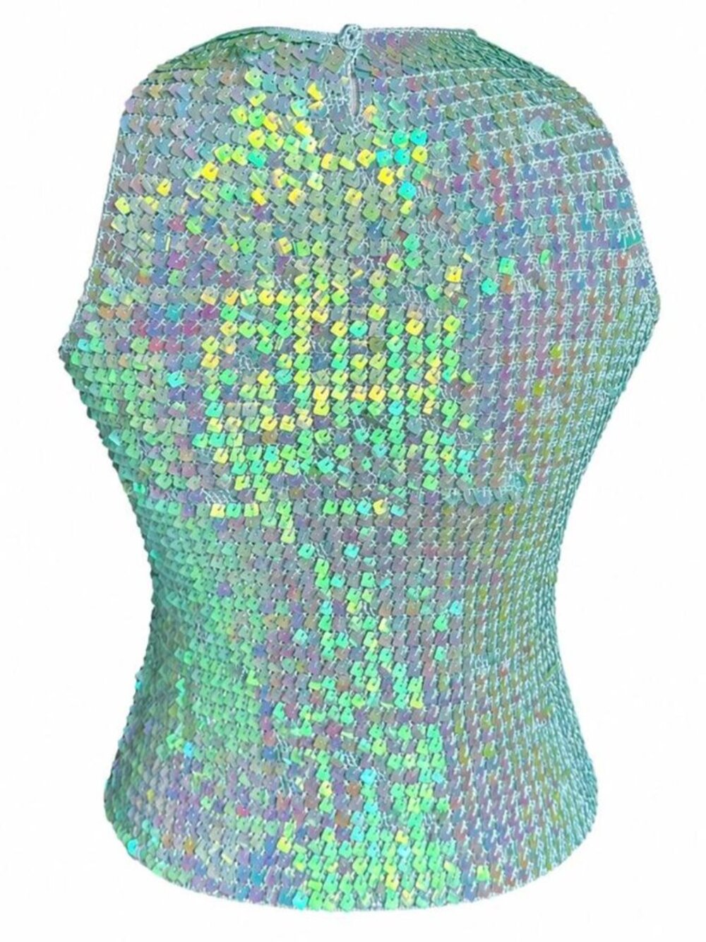 Manon vintage blue/teal iridescent sequin crochet top with sequins and high neck - Picture 2 of 5